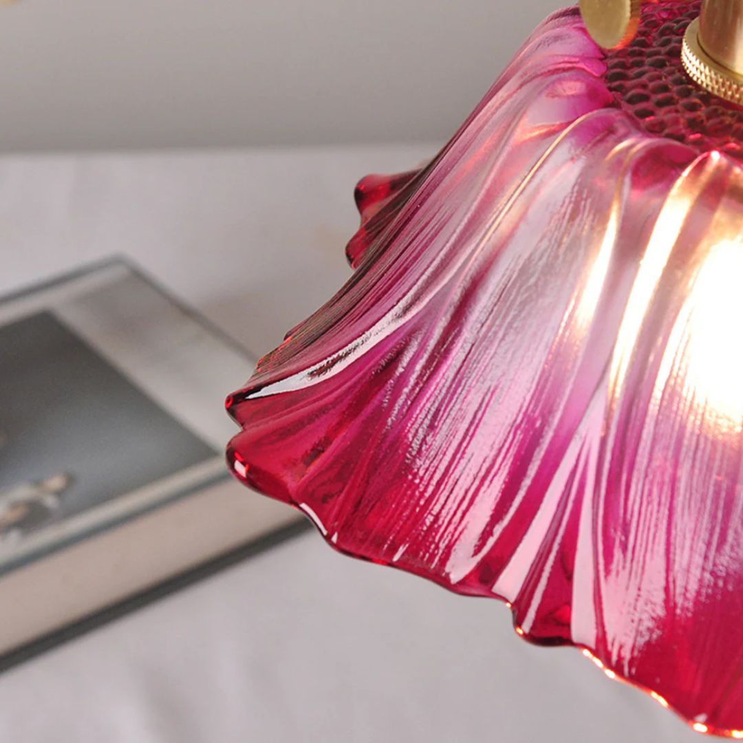 Flower Pendant Lamp | Ribbed Glass Shade with Gold Accent 8