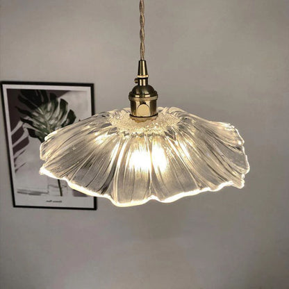 Flower Pendant Lamp | Ribbed Glass Shade with Gold Accent 9