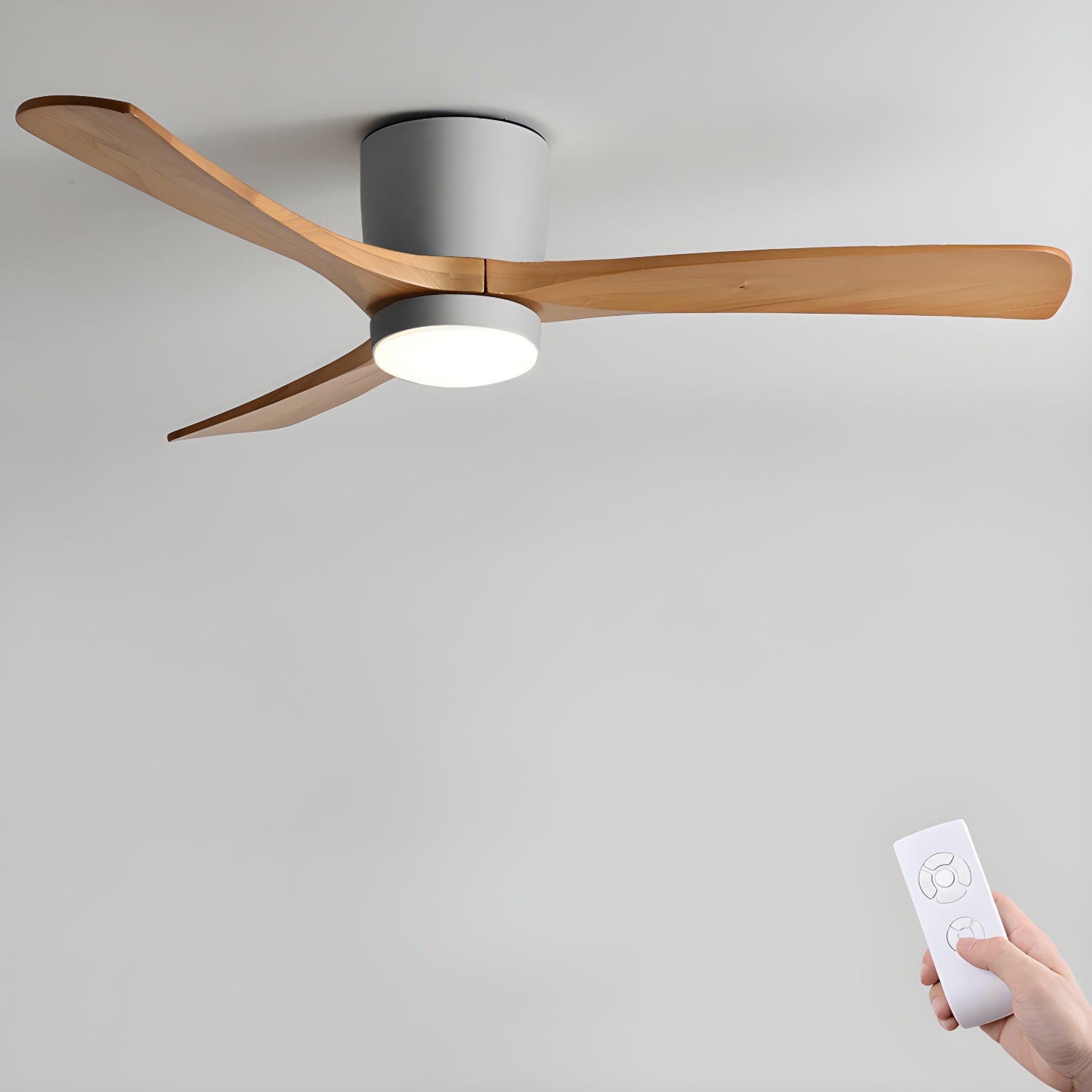 Flush Mount Ceiling Fan | Nordic Wooden Design with LED Lighting 7