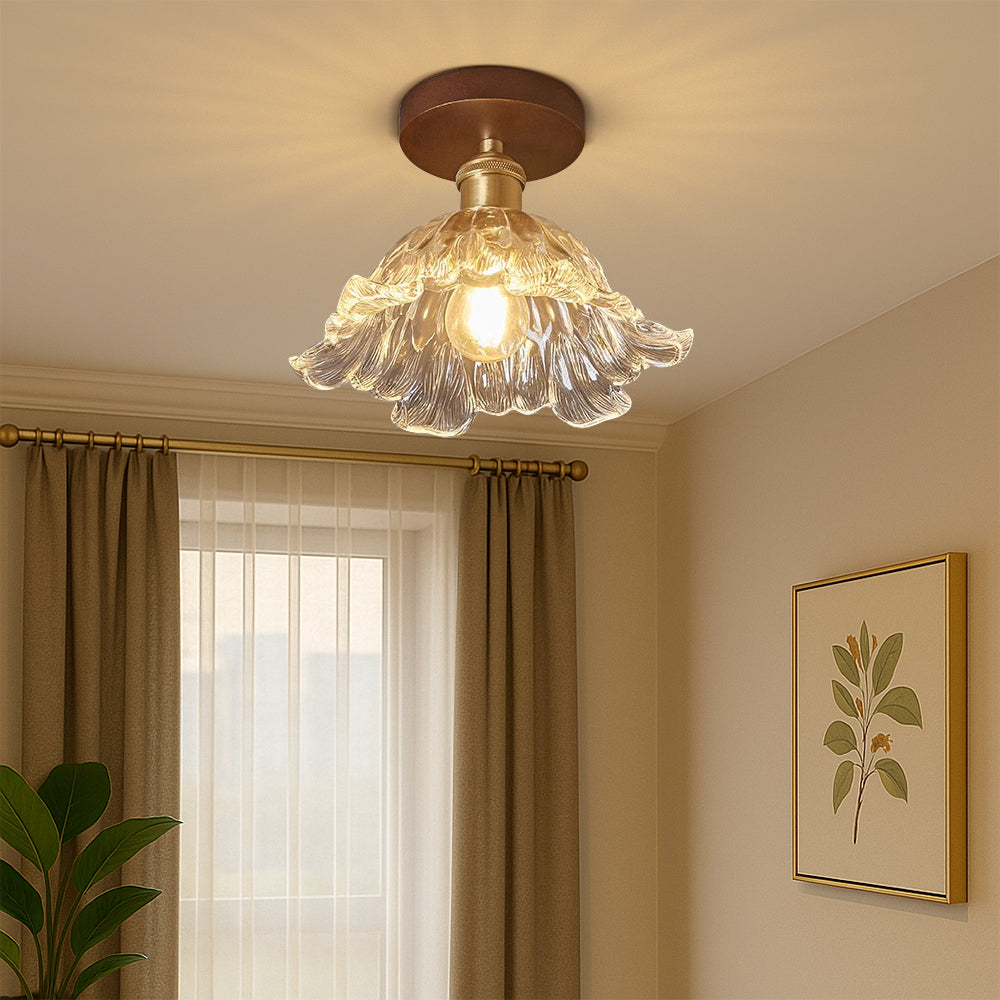 Flush Mount Ceiling Light | Artistic Flower Glass Design for Cozy Ambiance 0