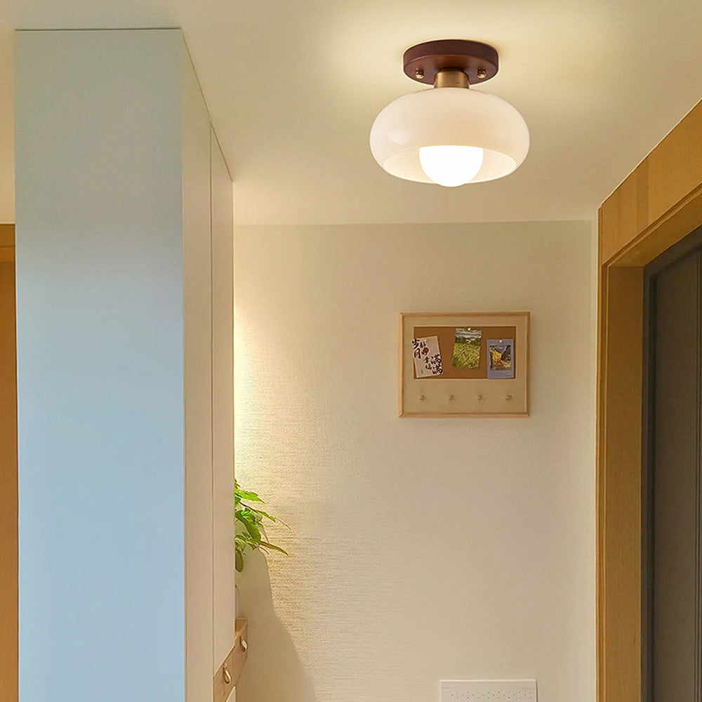Flush Mount Ceiling Light | Elegant Glass Design with Wood Accents 0