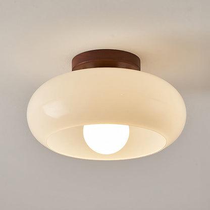 Flush Mount Ceiling Light | Elegant Glass Design with Wood Accents 1