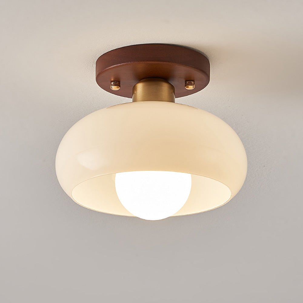 Flush Mount Ceiling Light | Elegant Glass Design with Wood Accents 2