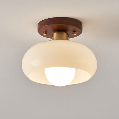 Flush Mount Ceiling Light | Elegant Glass Design with Wood Accents 2