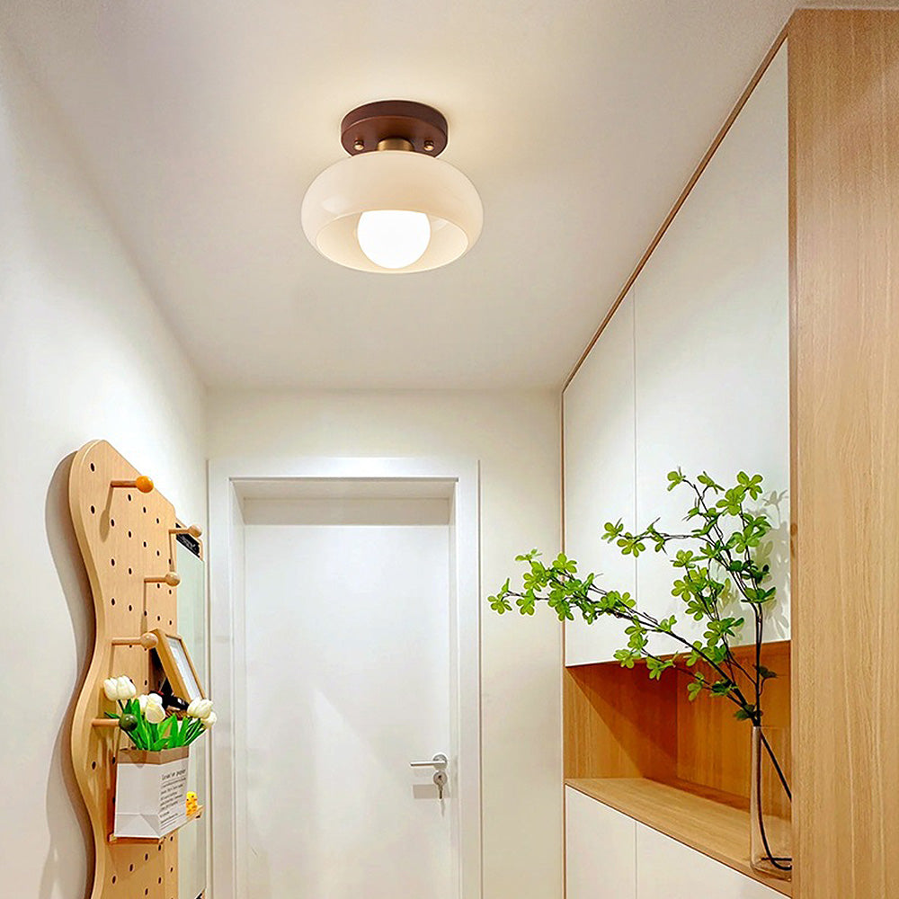 Flush Mount Ceiling Light | Elegant Glass Design with Wood Accents 3