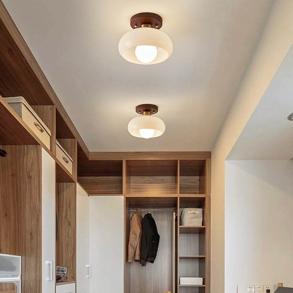 Flush Mount Ceiling Light | Elegant Glass Design with Wood Accents 4