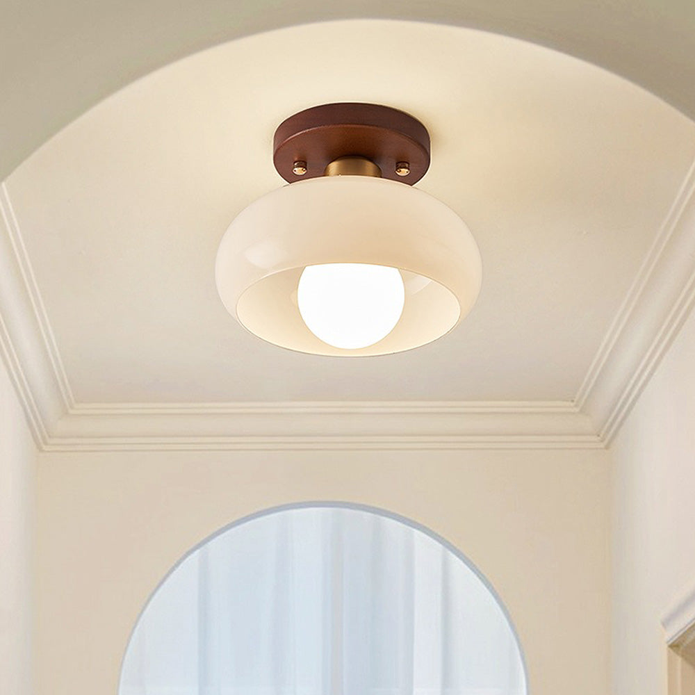 Flush Mount Ceiling Light | Elegant Glass Design with Wood Accents 5