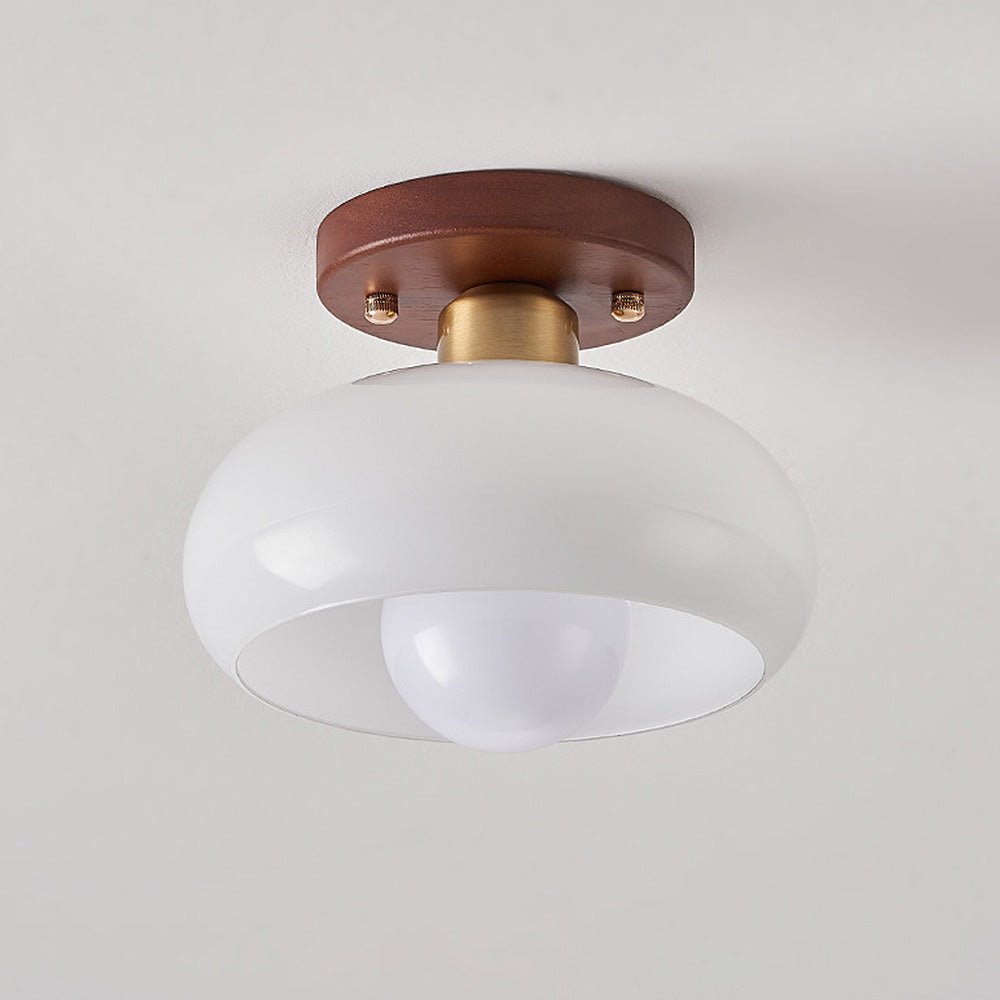 Flush Mount Ceiling Light | Elegant Glass Design with Wood Accents 6