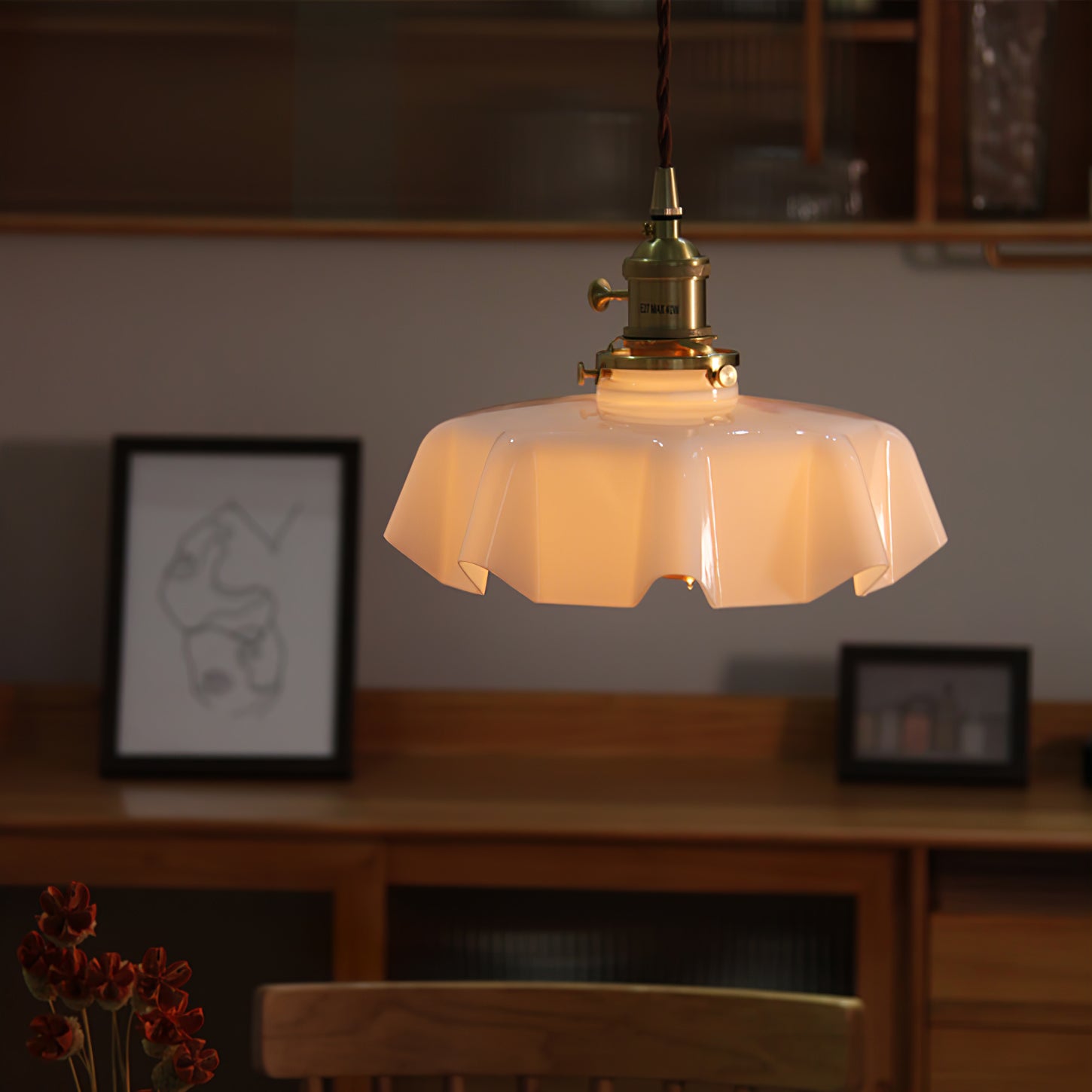 Vintage Pendant Light | Elegant Pleated Ceramic Shade for Kitchen Lighting 4