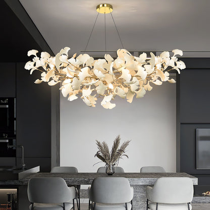 Gingko Style Chandelier | Handmade Porcelain Leaves with LED Lighting 0