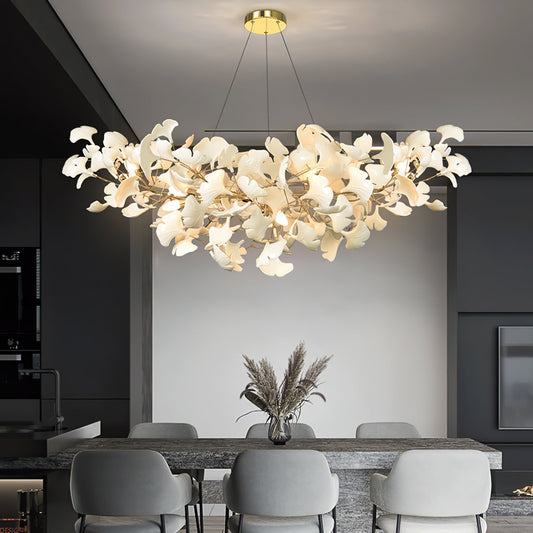 Gingko Style Chandelier | Handmade Porcelain Leaves with LED Lighting 0