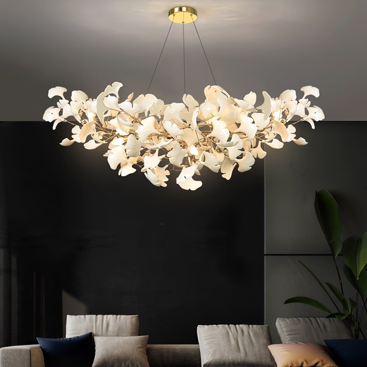 Gingko Style Chandelier | Handmade Porcelain Leaves with LED Lighting 1