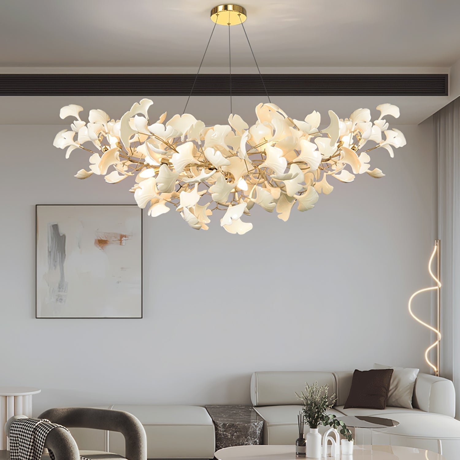 Gingko Style Chandelier | Handmade Porcelain Leaves with LED Lighting 2