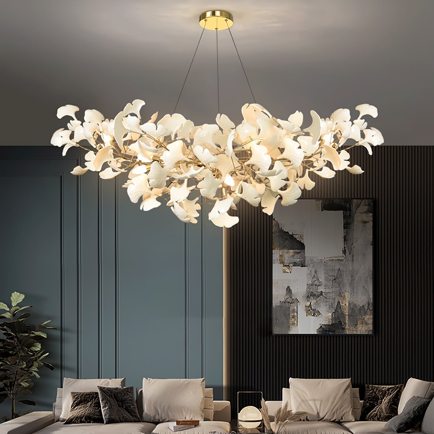 Gingko Style Chandelier | Handmade Porcelain Leaves with LED Lighting 3