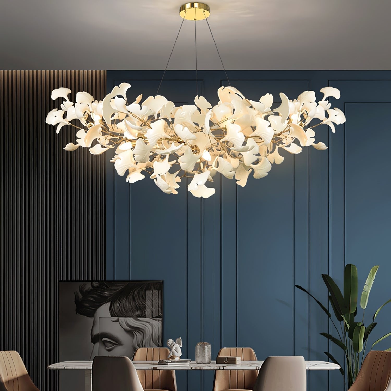 Gingko Style Chandelier | Handmade Porcelain Leaves with LED Lighting 4