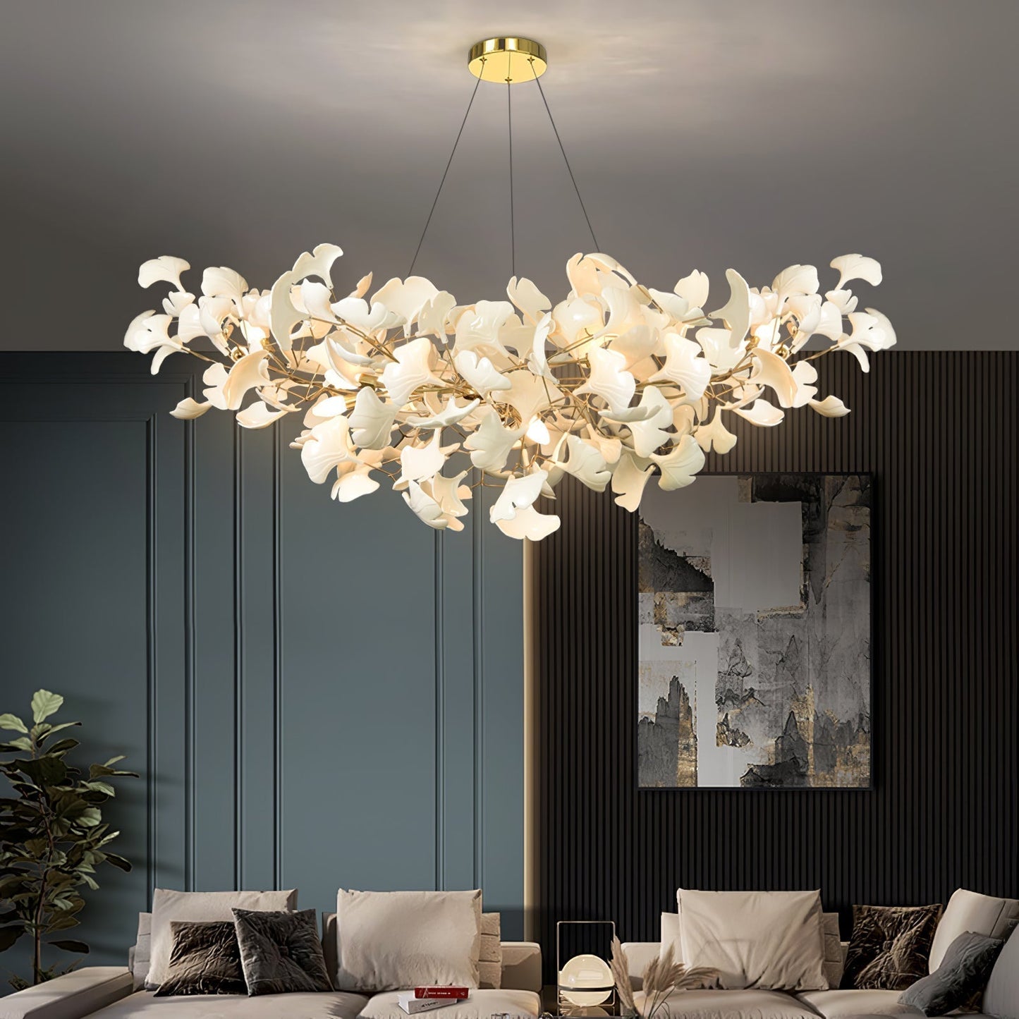 Gingko Style Chandelier | Handmade Porcelain Leaves with LED Lighting 5