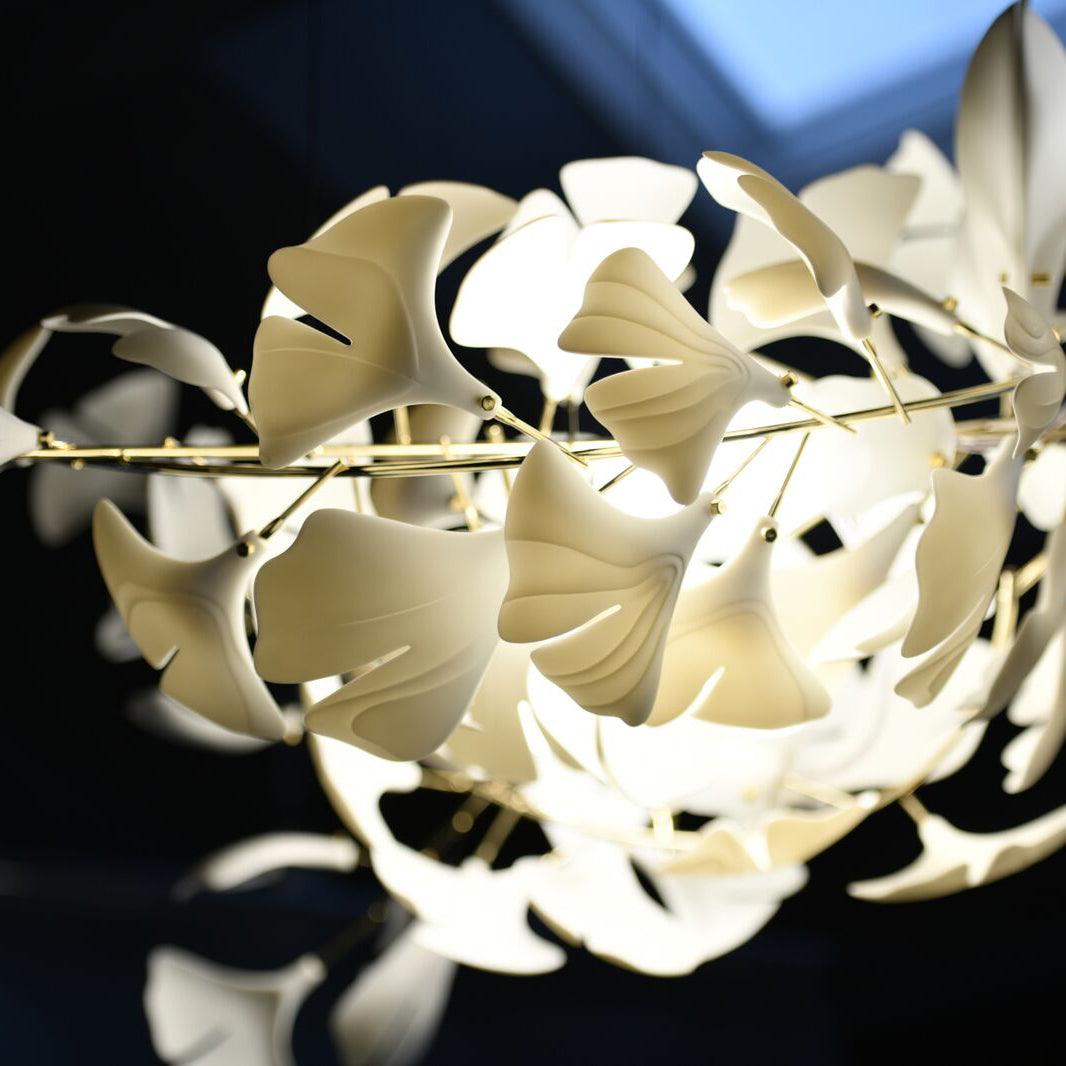 Gingko Style Chandelier | Handmade Porcelain Leaves with LED Lighting 8