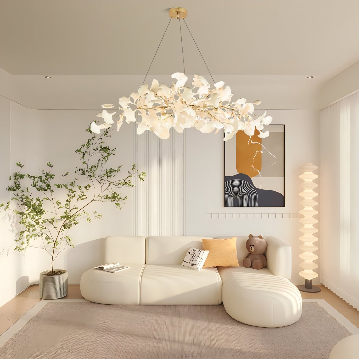 Ginkgo Chandelier | Handcrafted Ceramic Petals for Modern Dining Room Lighting 2