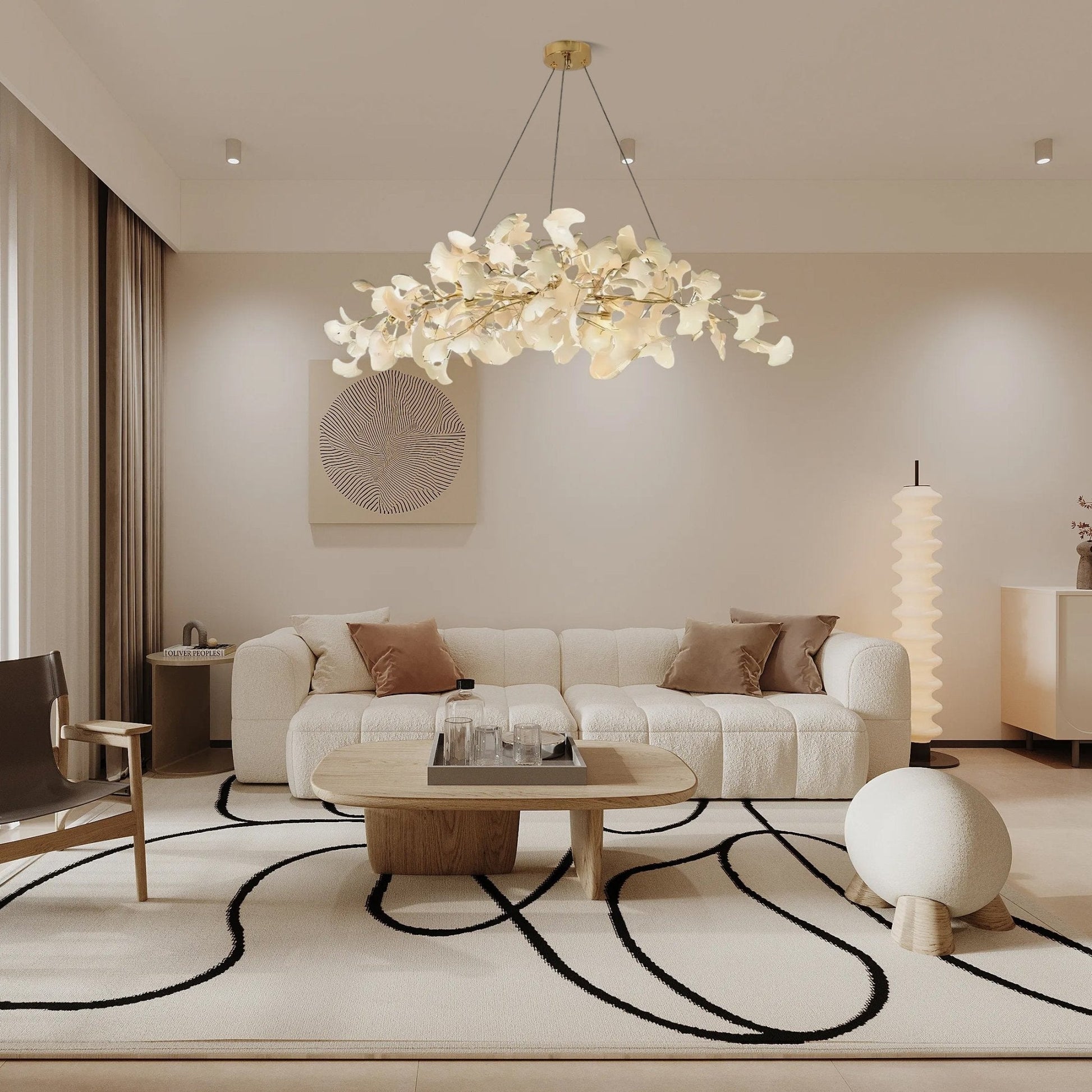 Ginkgo Chandelier | Handcrafted Ceramic Petals for Modern Dining Room Lighting 3