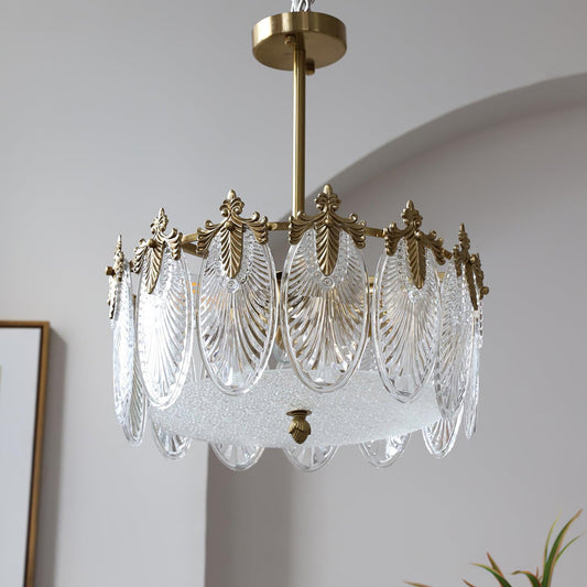Round Glass Chandelier | Hand-formed Petals with Elegant Gold Finish 1