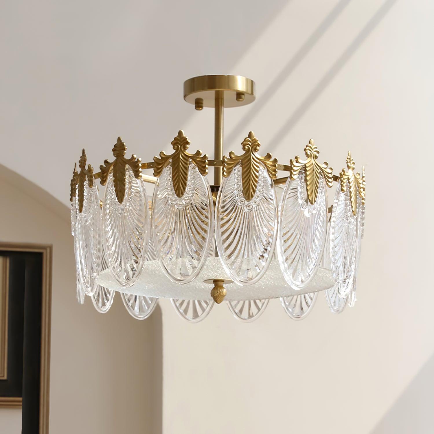 Round Glass Chandelier | Hand-formed Petals with Elegant Gold Finish 11