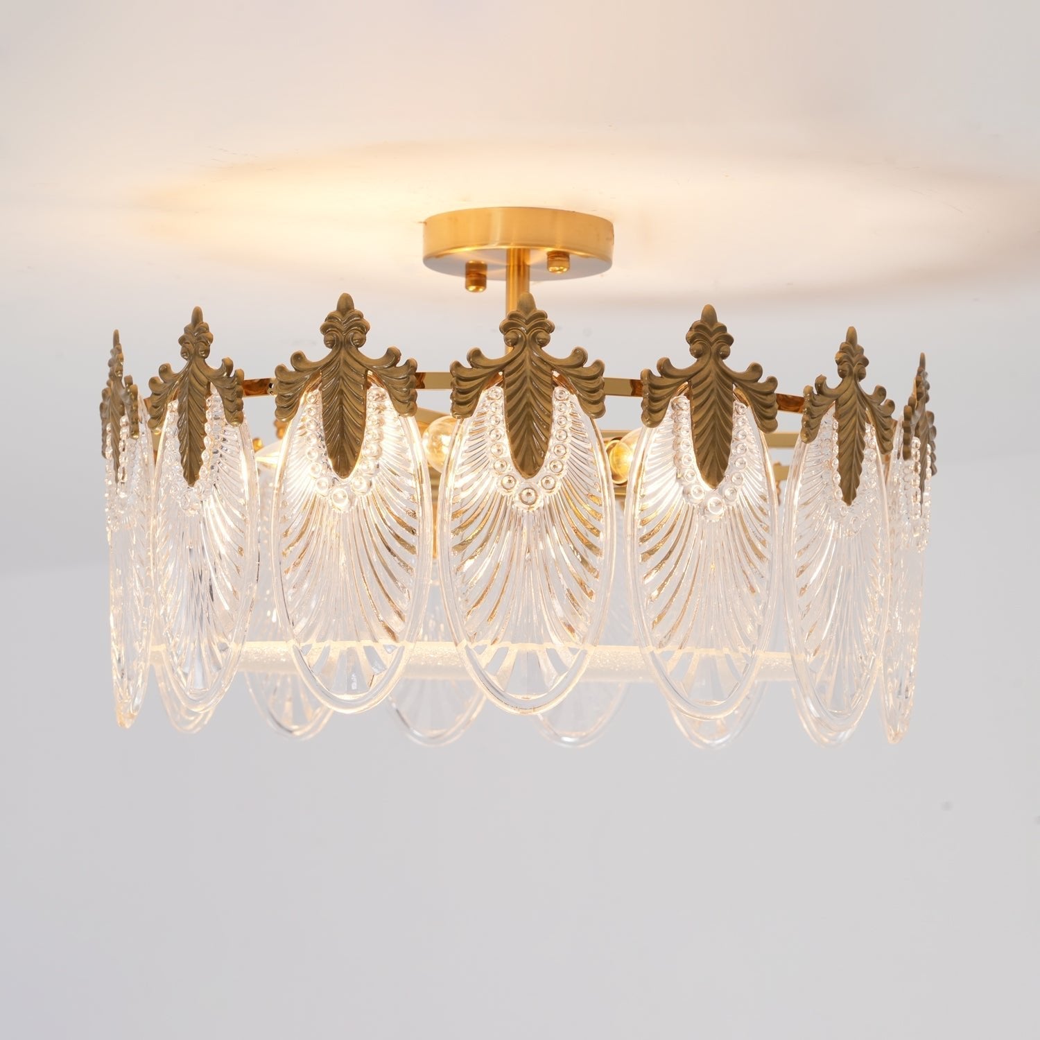 Round Glass Chandelier | Hand-formed Petals with Elegant Gold Finish 7