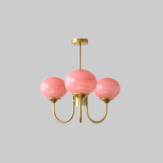 Modern Chandelier | Gold Finish with Pink Glass Shades for Dining Room 1