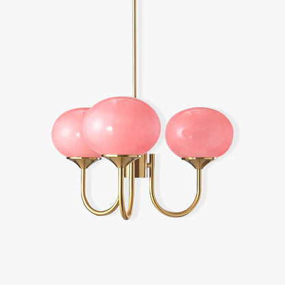 Modern Chandelier | Gold Finish with Pink Glass Shades for Dining Room 5