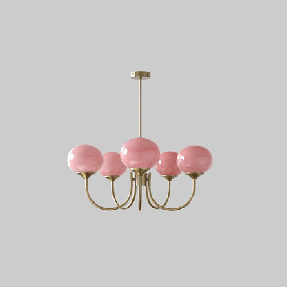 Modern Chandelier | Gold Finish with Pink Glass Shades for Dining Room 16