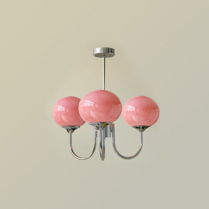 Modern Chandelier | Gold Finish with Pink Glass Shades for Dining Room 18