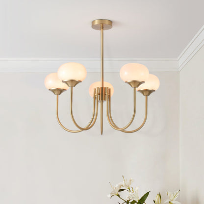 Modern Chandelier | Gold Finish with Pink Glass Shades for Dining Room 6