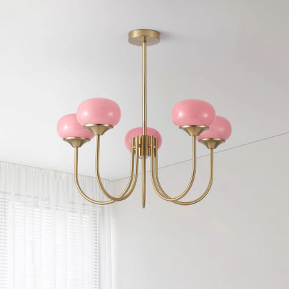 Modern Chandelier | Gold Finish with Pink Glass Shades for Dining Room 7