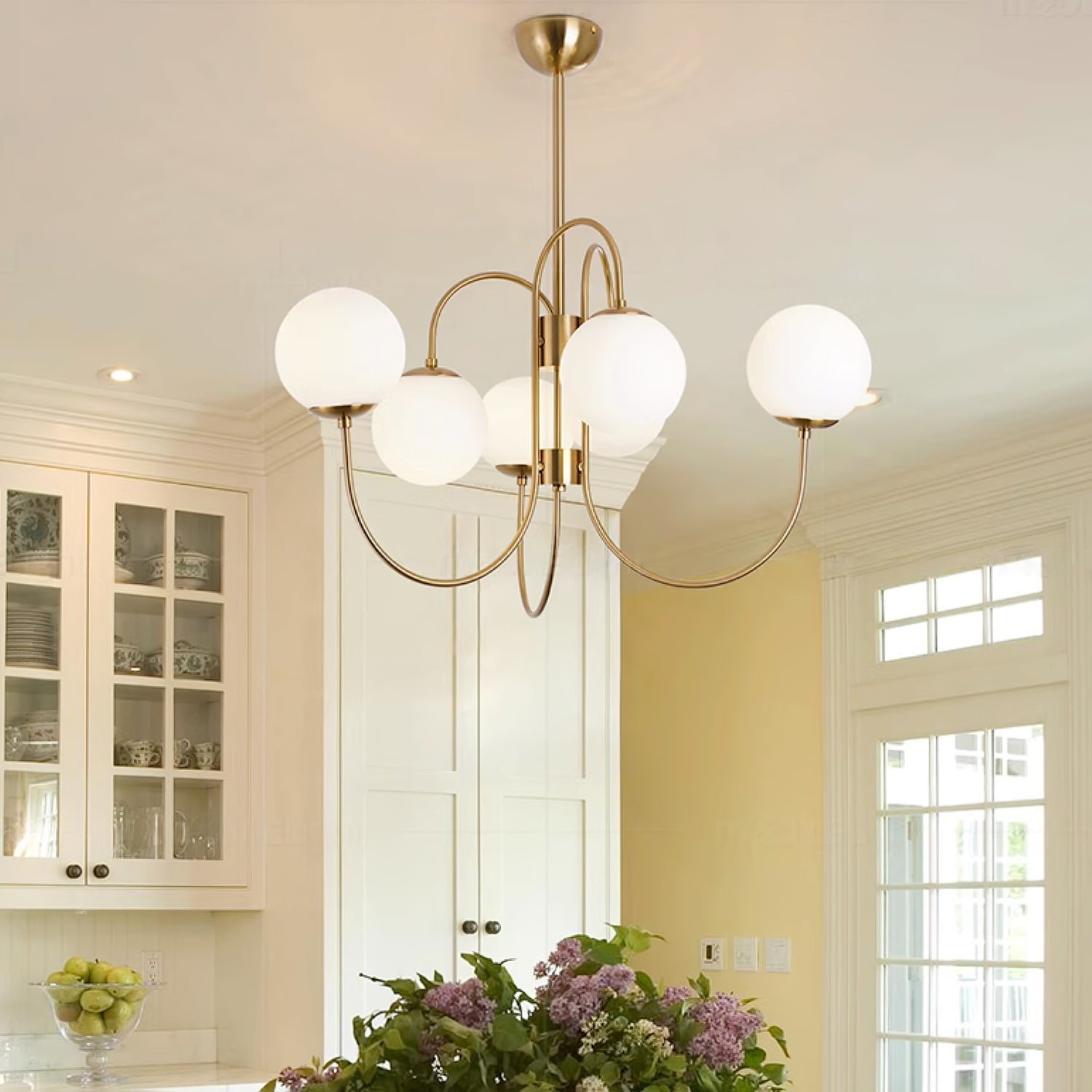 Modern Gooseneck Chandelier | Elegant Wrought Iron with Glass Shades 4