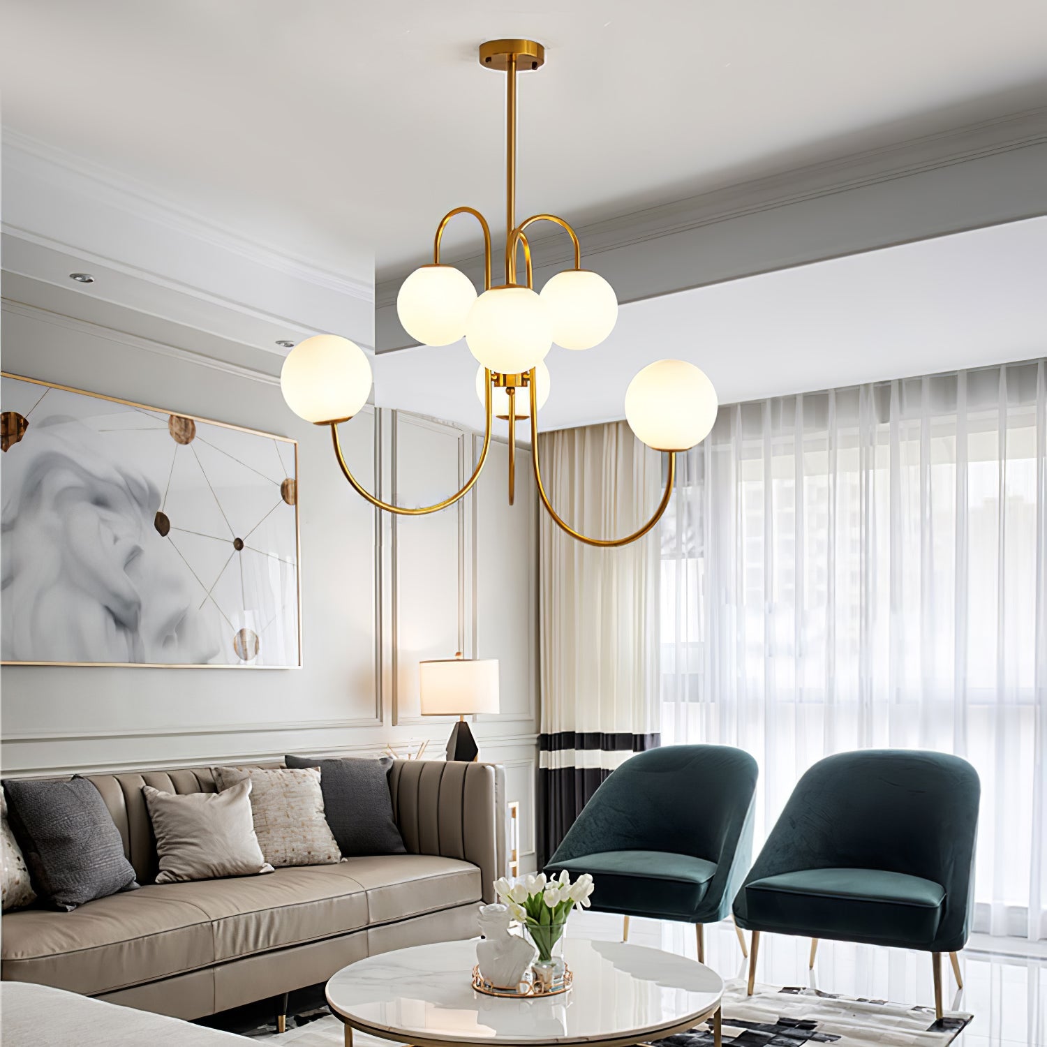 Modern Gooseneck Chandelier | Elegant Wrought Iron with Glass Shades 5