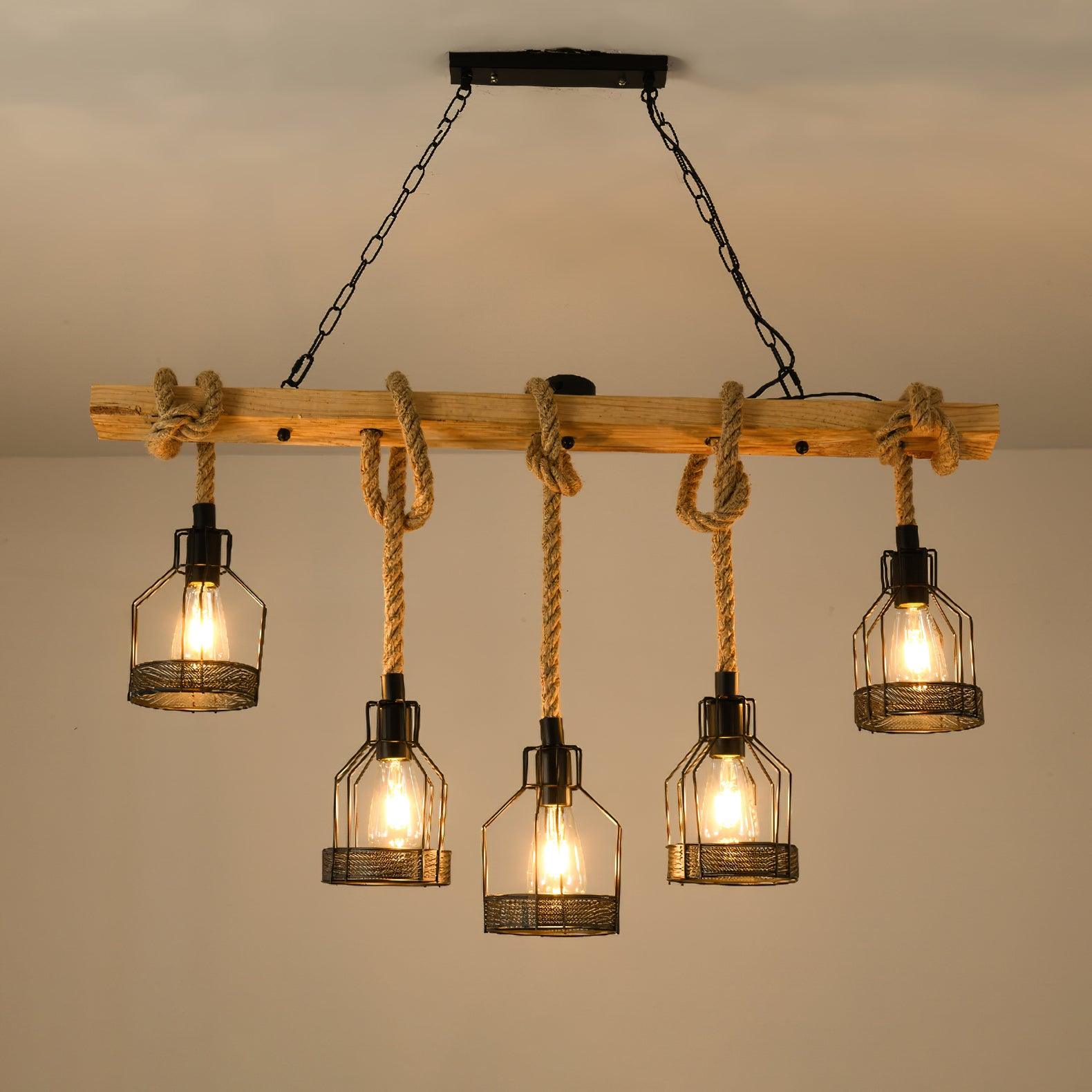 Industrial Pendant Light | Durable Hemp Rope and Iron Design 0