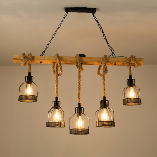 Industrial Pendant Light | Durable Hemp Rope and Iron Design 0