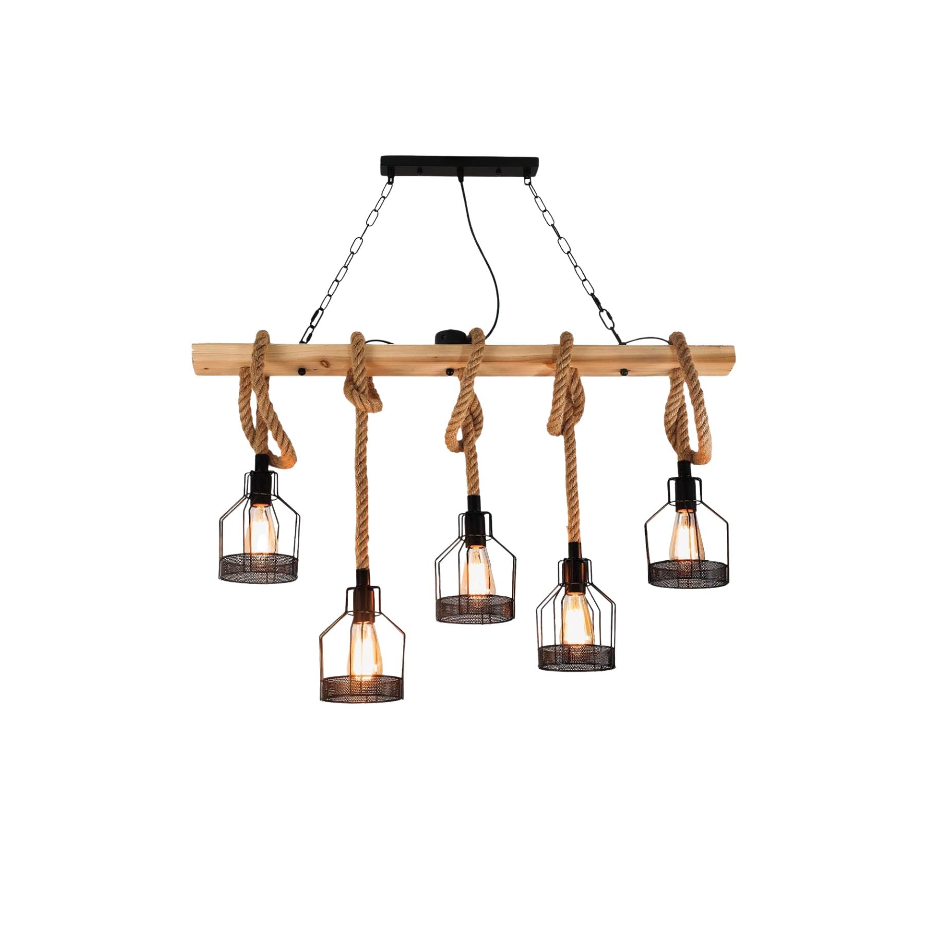 Industrial Pendant Light | Durable Hemp Rope and Iron Design 1