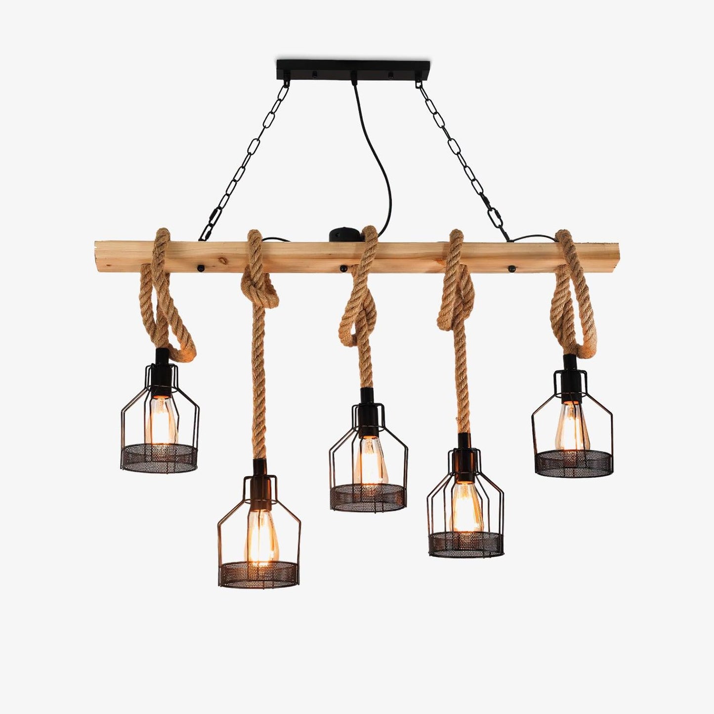 Industrial Pendant Light | Durable Hemp Rope and Iron Design 2