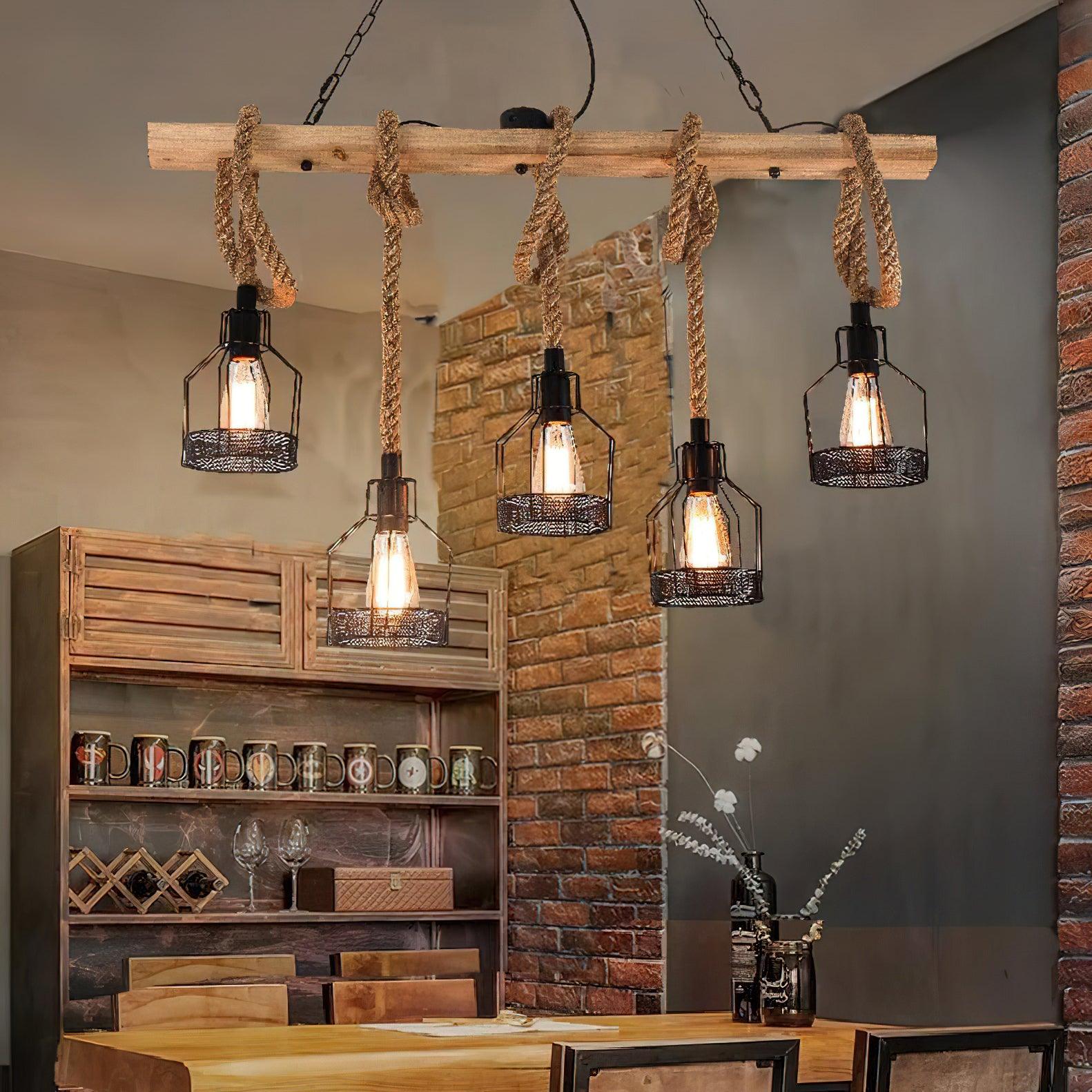 Industrial Pendant Light | Durable Hemp Rope and Iron Design 3