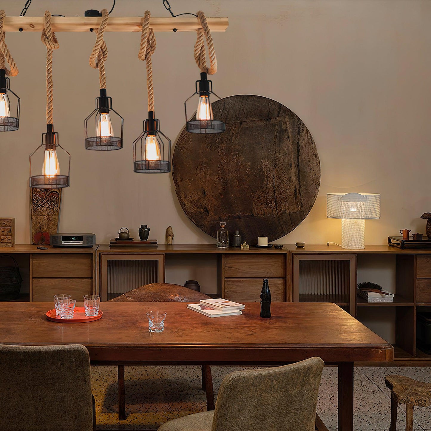 Industrial Pendant Light | Durable Hemp Rope and Iron Design 5