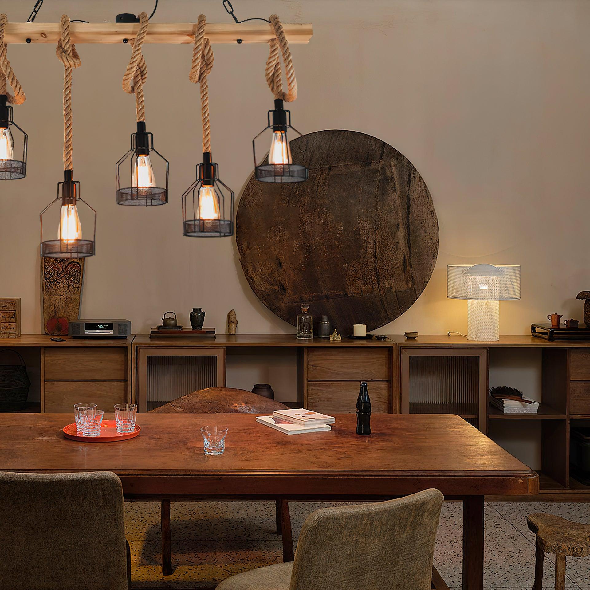Industrial Pendant Light | Durable Hemp Rope and Iron Design 5