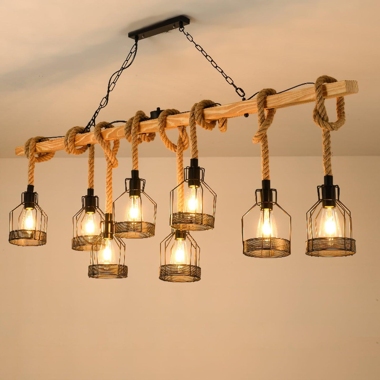 Industrial Pendant Light | Durable Hemp Rope and Iron Design 6