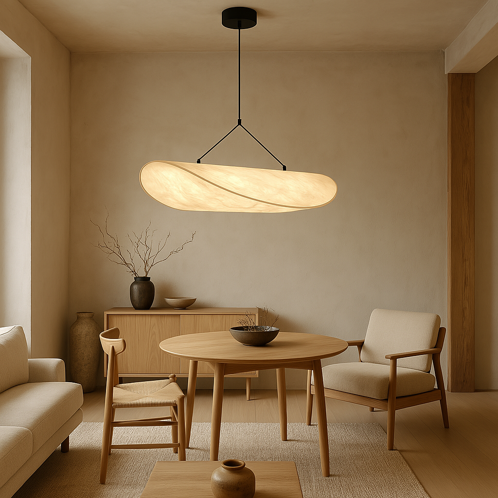 Japandi Pendant Lamp | Elegant Silk Shade with LED Lighting 3