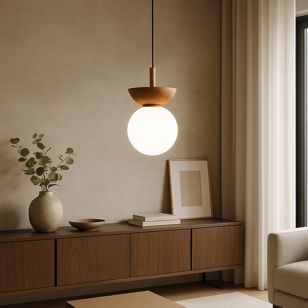 Japandi Pendant Lamp | Minimalist Design with Natural Wood Slats 3