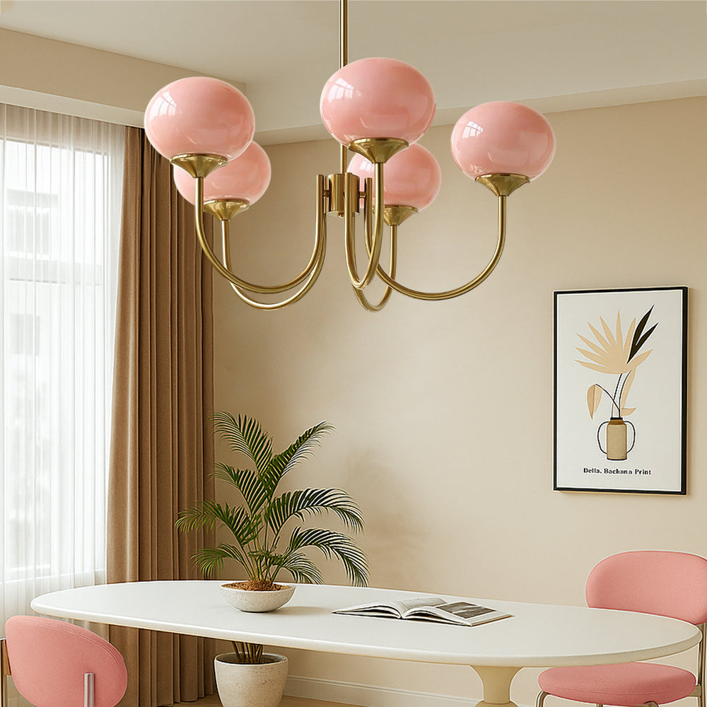 Marshmallow Chandelier | Elegant Glass Globes with Brass Frame 3