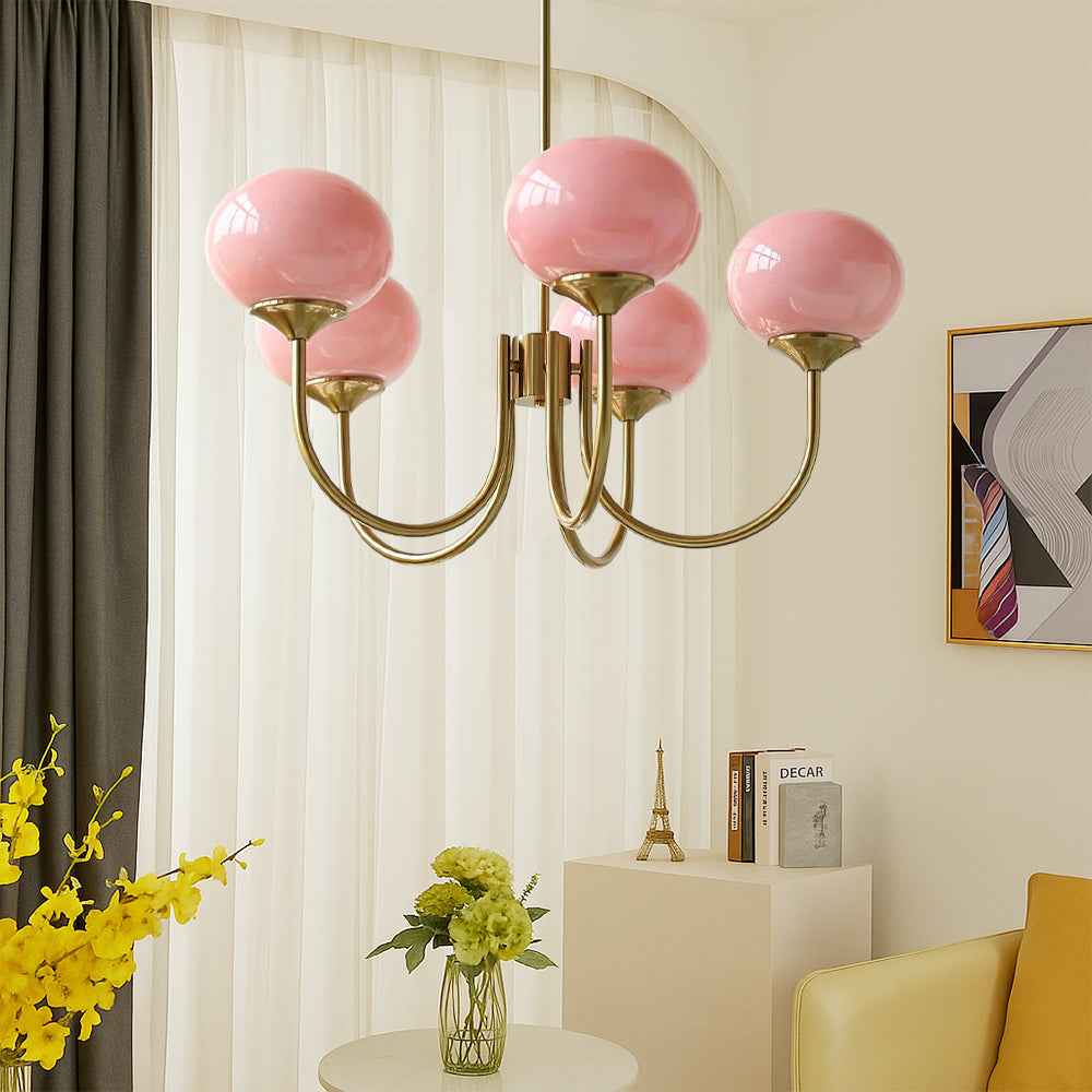 Marshmallow Chandelier | Elegant Glass Globes with Brass Frame 4
