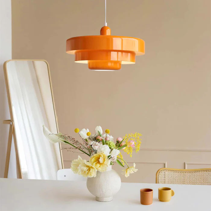 Mid-Century Pendant Light | Bauhaus Inspired Orange Metal Fixture 0