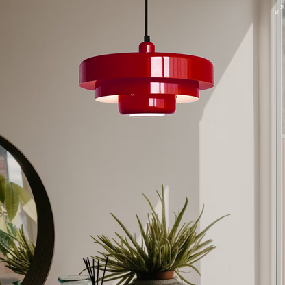 Mid-Century Pendant Light | Bauhaus Inspired Orange Metal Fixture 11