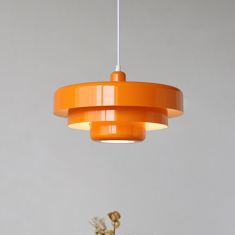 Mid-Century Pendant Light | Bauhaus Inspired Orange Metal Fixture 1