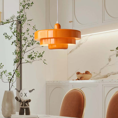 Mid-Century Pendant Light | Bauhaus Inspired Orange Metal Fixture 2